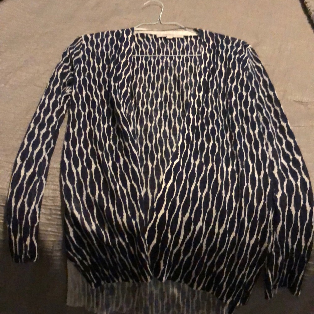Ladies blue and white printed cardigan